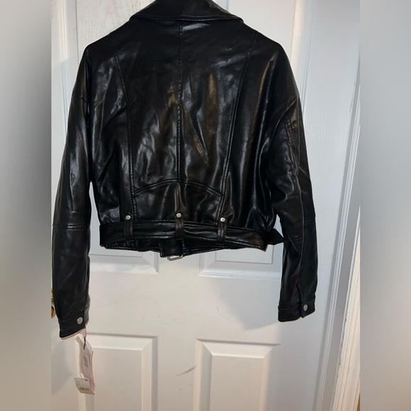 Avec Les Filles - Oversized Faux Leather Cropped Biker Moto Jacket - Size Small - Picture 5 of 7